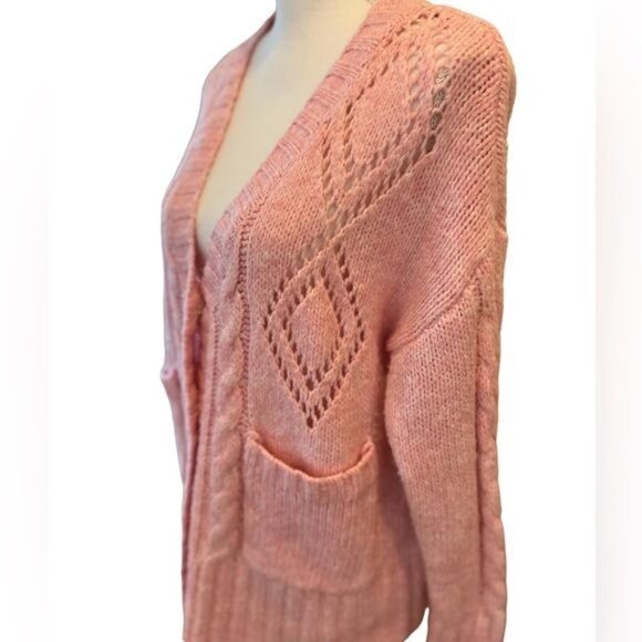 Cliche cardigan sweater size large pink with flowers embroidered over buttons - Picture 4 of 15